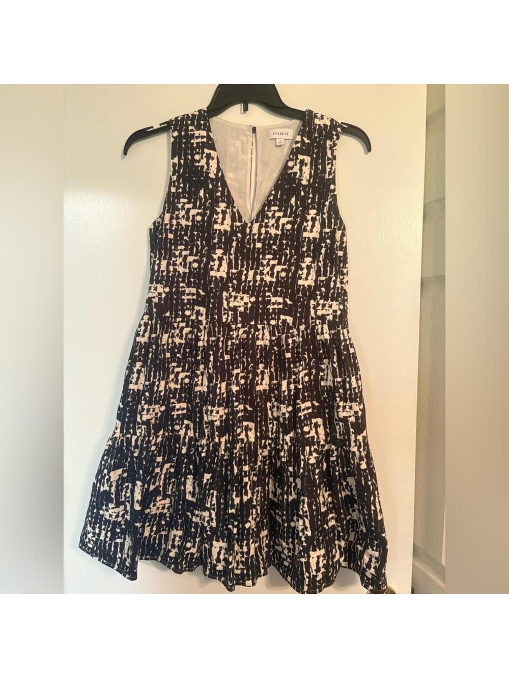 Evereve Black White Abstract Print Tiered Dress Sleeveless Boho Chic Mini